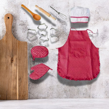 TABLIER CUISINE ENFANT rose avec la coiffe de cuisinier pour une enfant jeu de dinette enfant