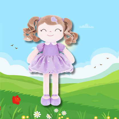 doudou fille avec robe violet et coeur sur la tête reve monde imaginaire