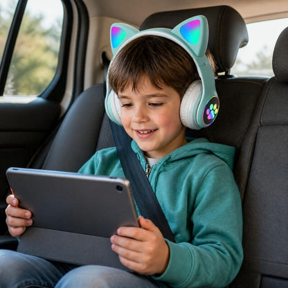 écouteur sans fil vert avec des oreille de chat mignon enfant 4+ans