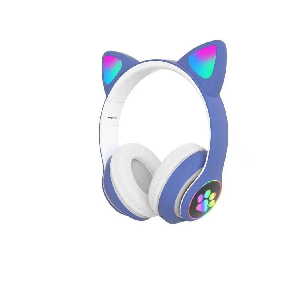 écouteur sans fil bleu oreilles de chat Led versatile avec fil ou blue tooth au choix