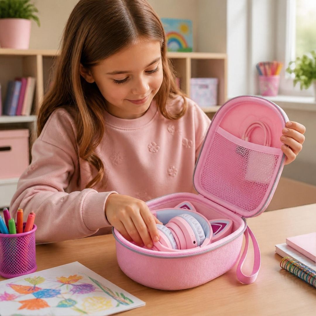étui pour écouteurs Rose pour casque audio pour enfant solide, rangement, organisation