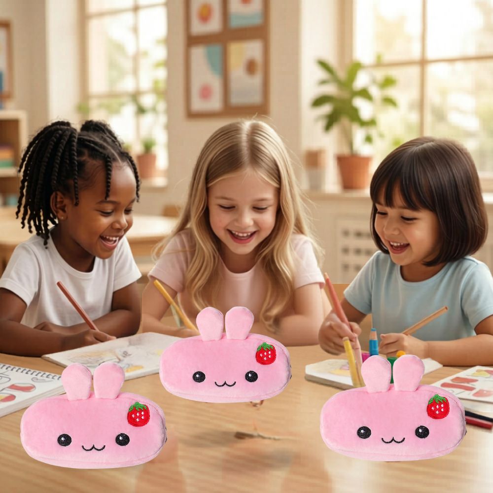 fourniture scolaire kawaii trousse en tissus  joli lapin rose