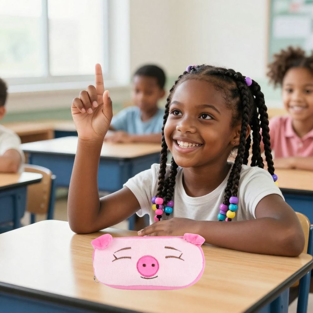 fourniture scolaire kawaii trousse rose joli cochon en tissus amusant et format idéal