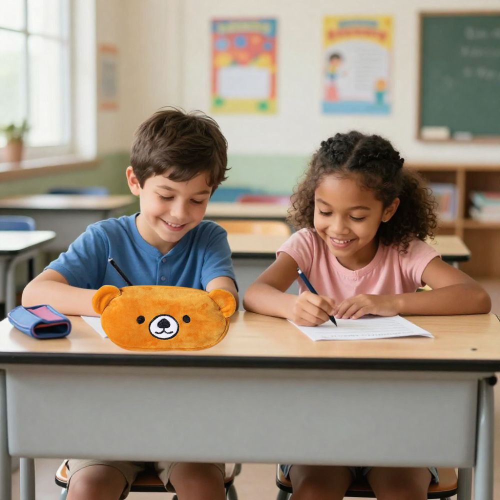 fourniture scolaire kawaii trousse d école ourson mignon en tissus doux et résistant