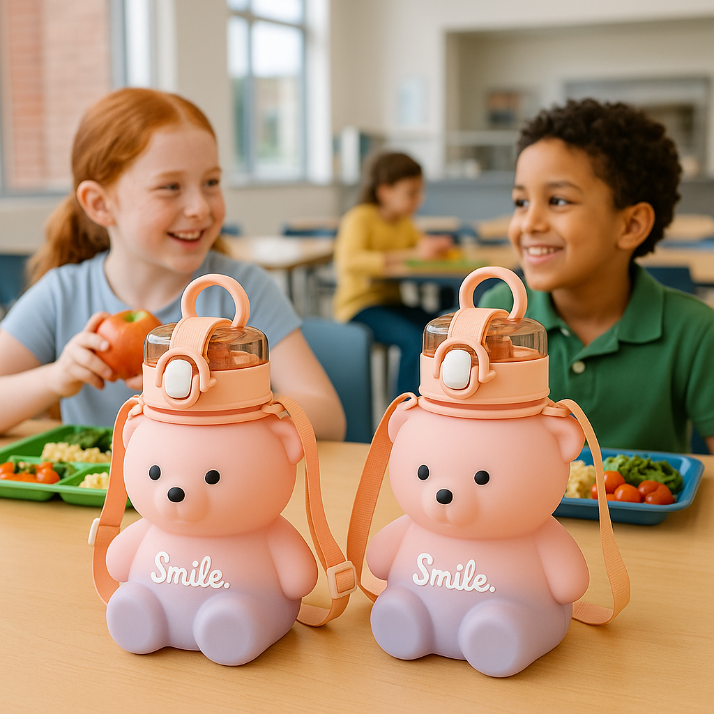 gourde-enfant-à-paille-750-ml-ourson-mignon-bandoulière