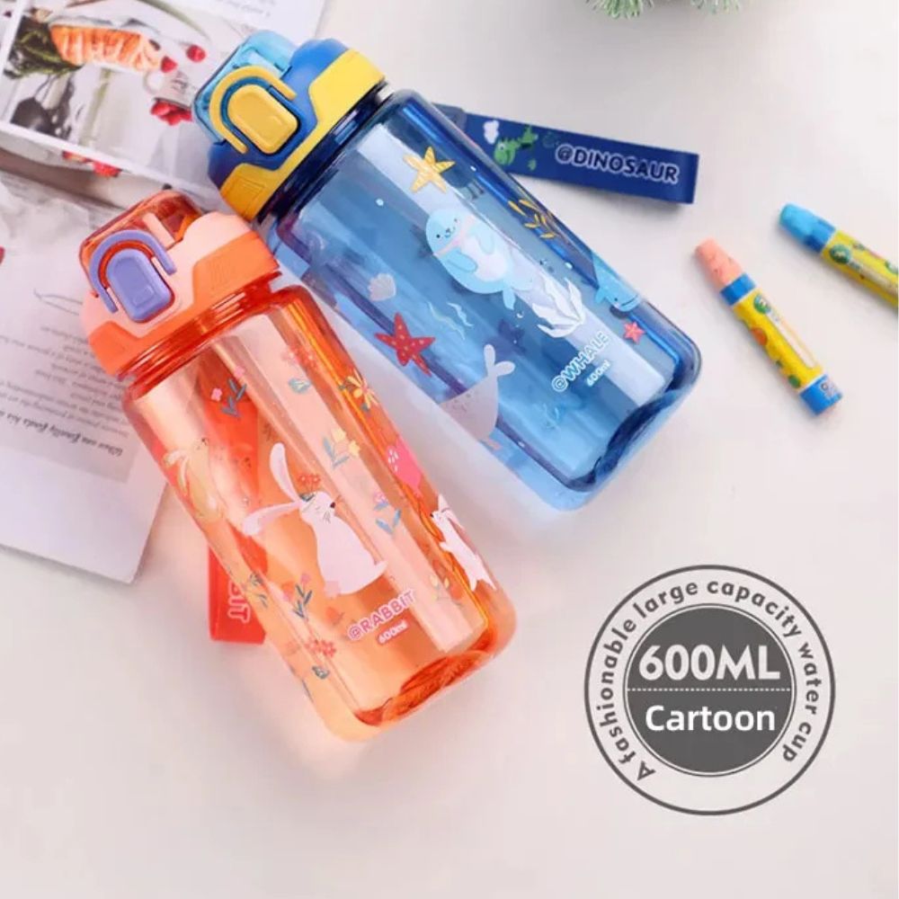 Gourde enfant  600ml avec une paille en silicone doue couvercle pop up