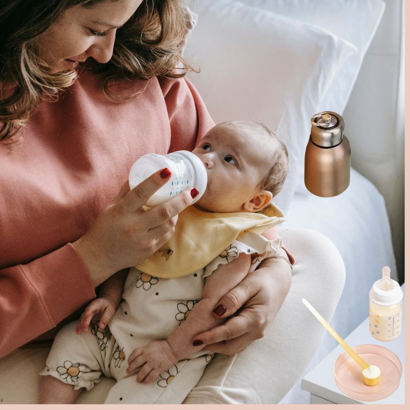 gourde-inox-rose-cuivre-préparation-lait-chaud-biberon-bébé