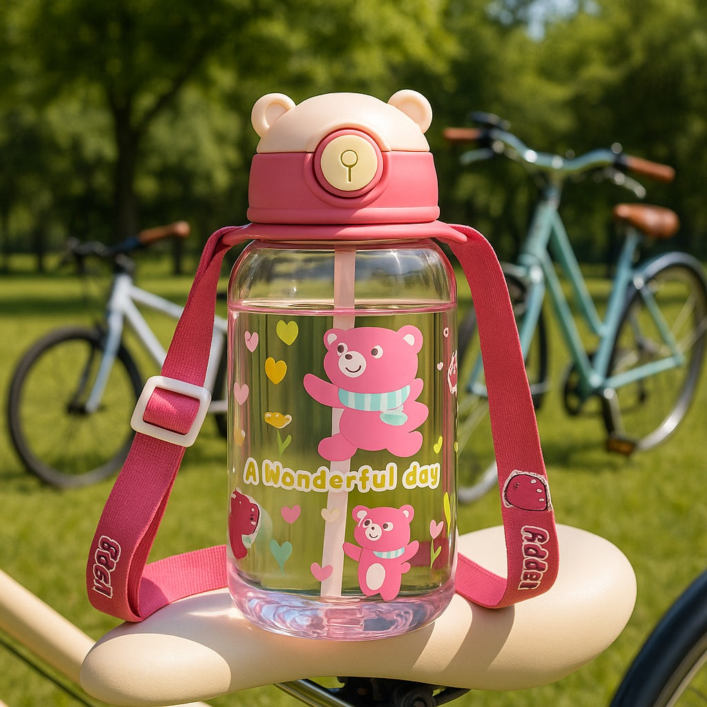 gourde-paille-enfant-rose-calinours-parfaite-pour-l-école-sports-voyage-parc