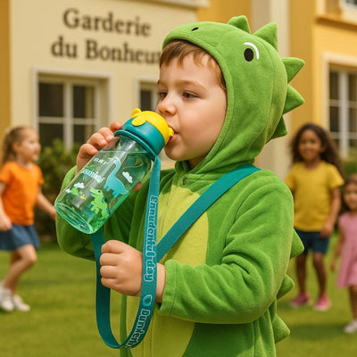 gourde-paille-verte-dinosaure-enfant-650-ml-avec-courroie-de-transport