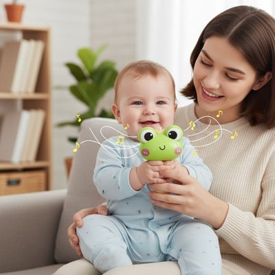 Hochet pour petite main de bébé forme maracas' tête de grenouille mignonne