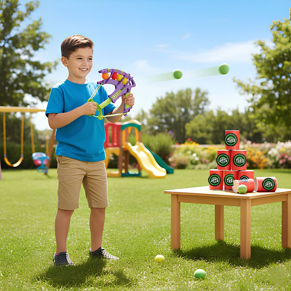 jeu d adresse avec arc et balles en mousse de type jeux de fête forraine et Kermess