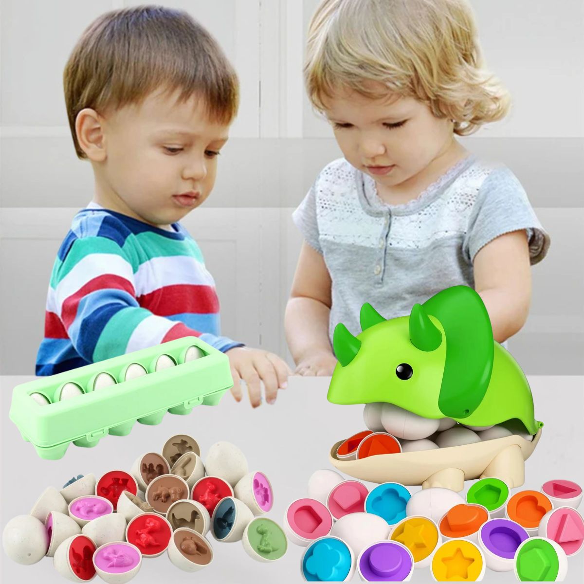 1 garçon de 2 ans et demi joue au jeu de logique cocologique avec sa soeur de 4 ans et ont beaucoup de plaisir 
