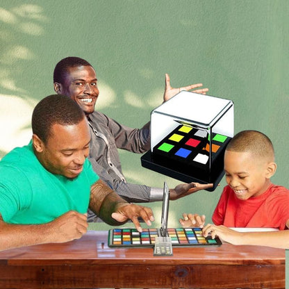 un père joue avec son fils à un jeu de société à 2 de puzzle carré magique de compétition