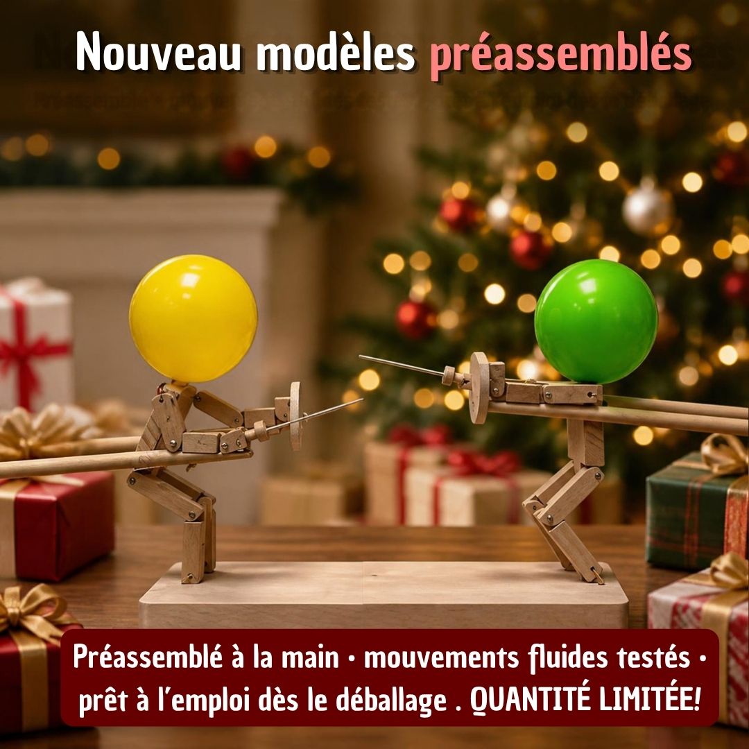 jeu de société à 2 de marionnettes en bois et ballon à crever le premier, version    déjà assemblé finition de Luxe