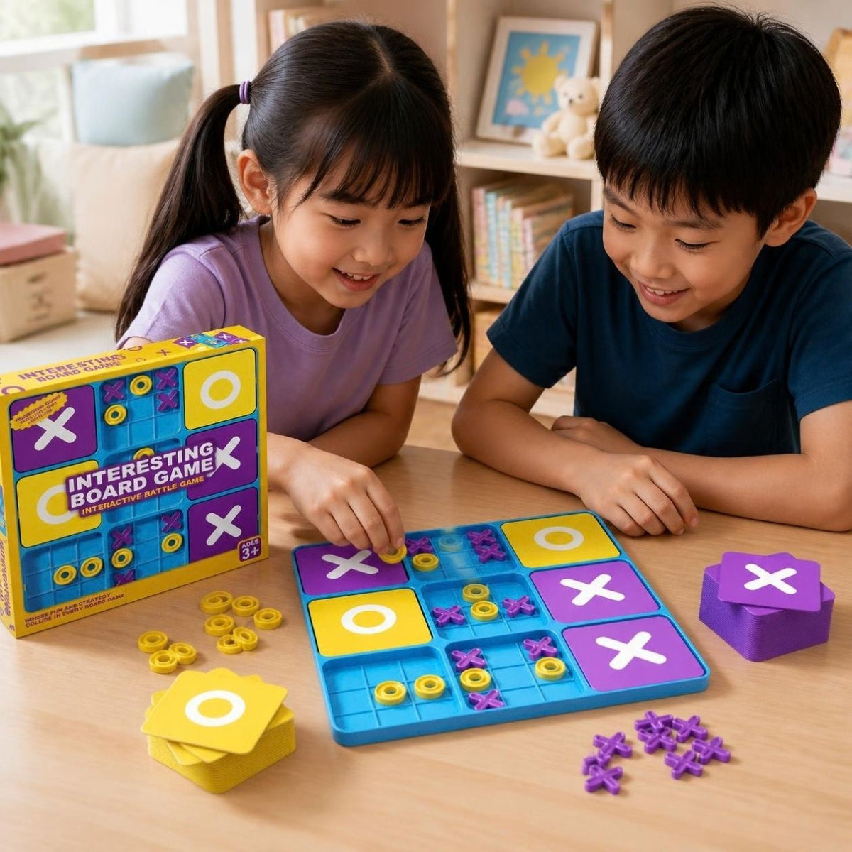 un frère et une soeur jouent au tic tac toe le jeu de societe famille réinventé