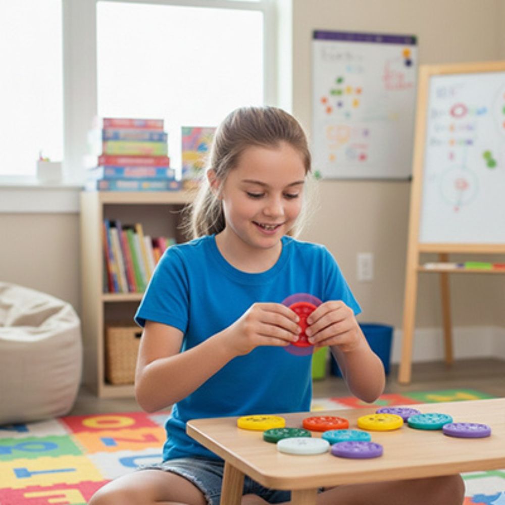 une grande fille joue à son jeu mathématique math spinner