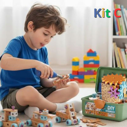 jeux de construction format sup 190 pièces avec coffre à outil de menuisier et plan de montage 3+ans 