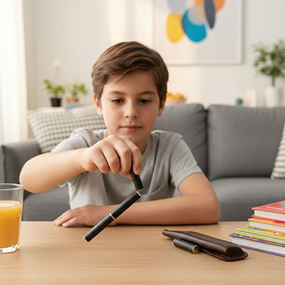un garçon manipule son jouet anti stress pendant qu'il révise  