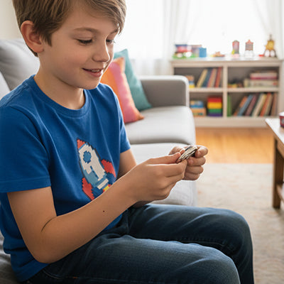 un enfant jouet avec un jouet anti stress de poche
