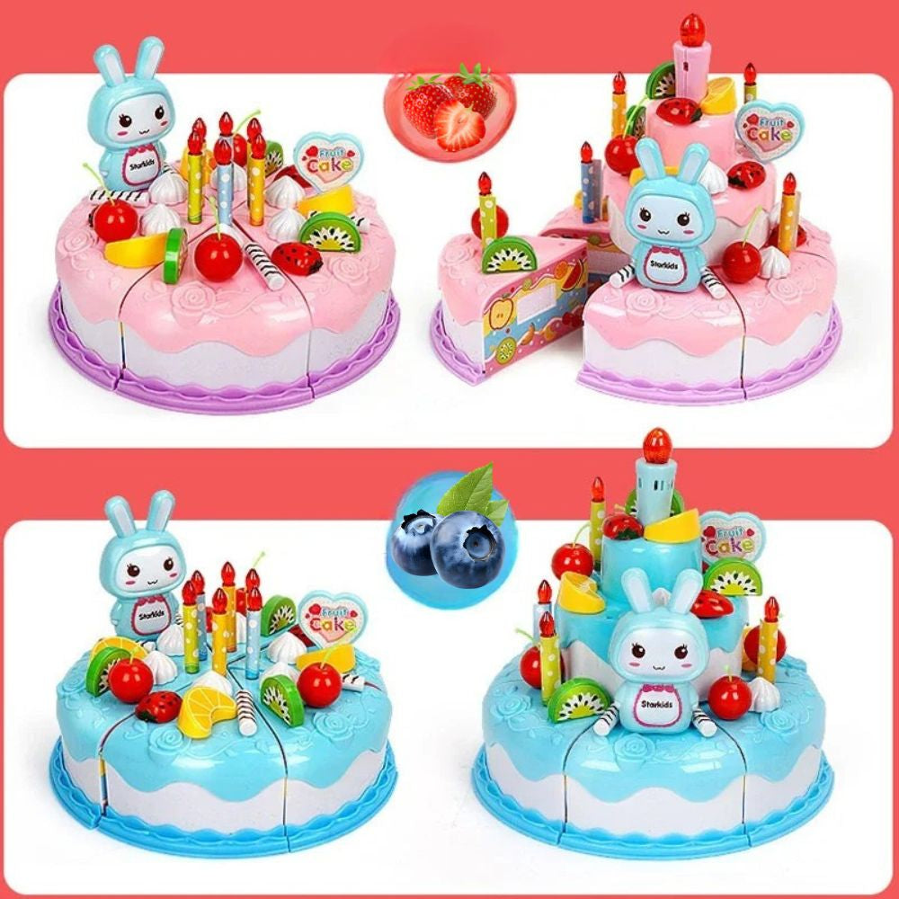 présentation de 3 saveurs et 2 versions du gâteau d'anniversaire dans jouet pour cuisine enfant