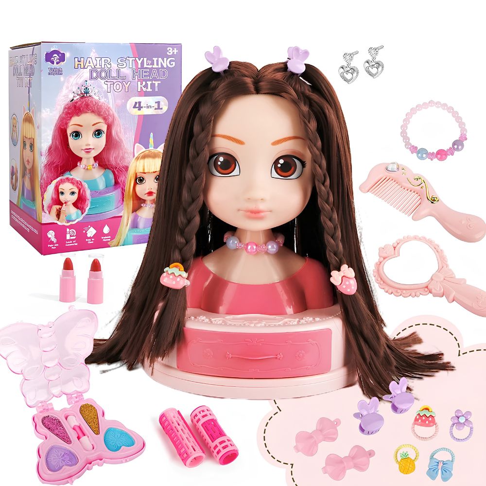 jouet tete à coiffer pour enfant de 2-5ans maquillage et rangement inclus