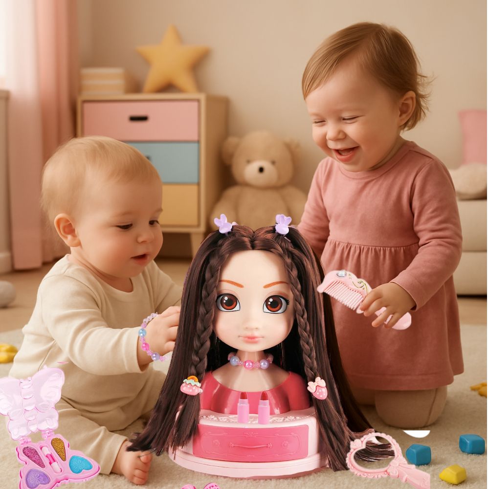 cadeau enfant 2 ans jouet tete à coiffer poupée brunette à maquiller 4 en 1