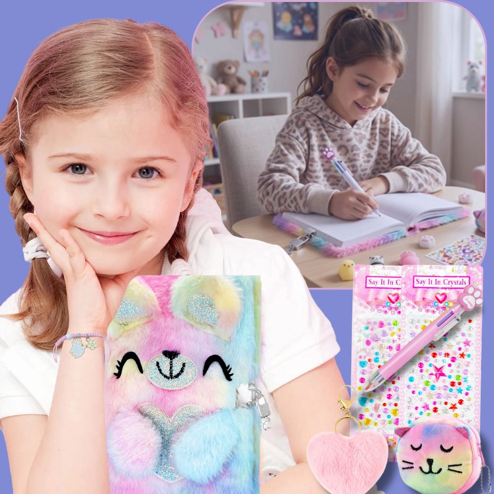 Journal intime pour fille de 5 à 15 ans  avec couverture en peluche douce, collant stylo magique et Plus