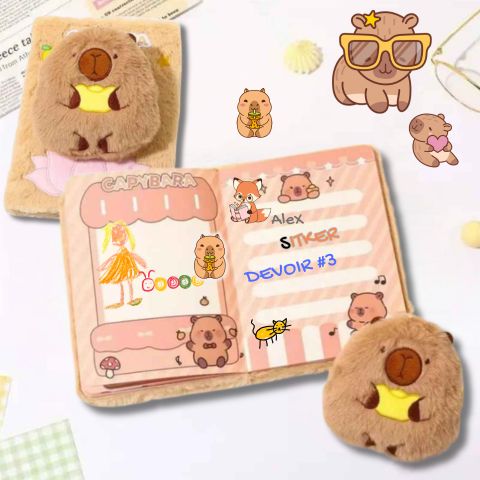 journal intime fille modèle capybara avec 160 pages prédessinées qui stimulent  l'écriture, le dessin et le montage d'auto collants 