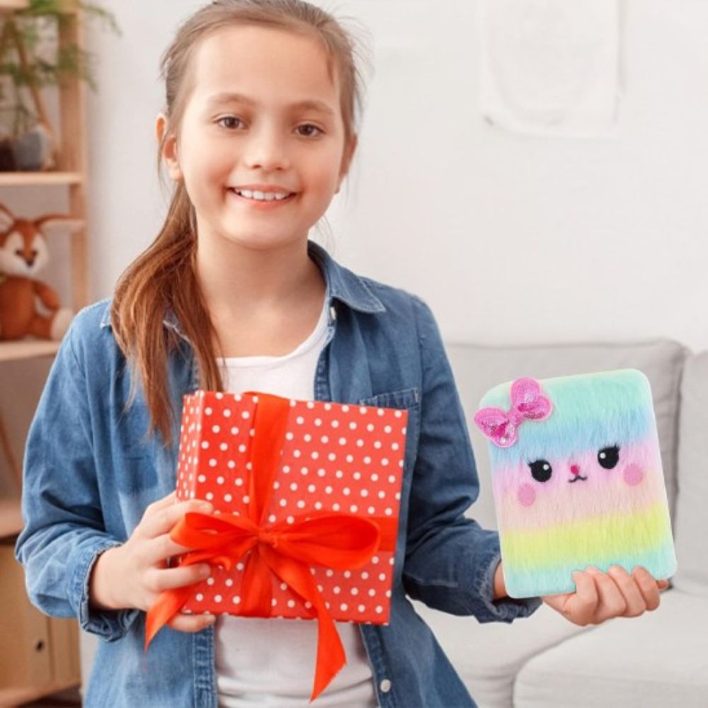 journal intime fille petit carnet de note en peluche arc-en-ciel