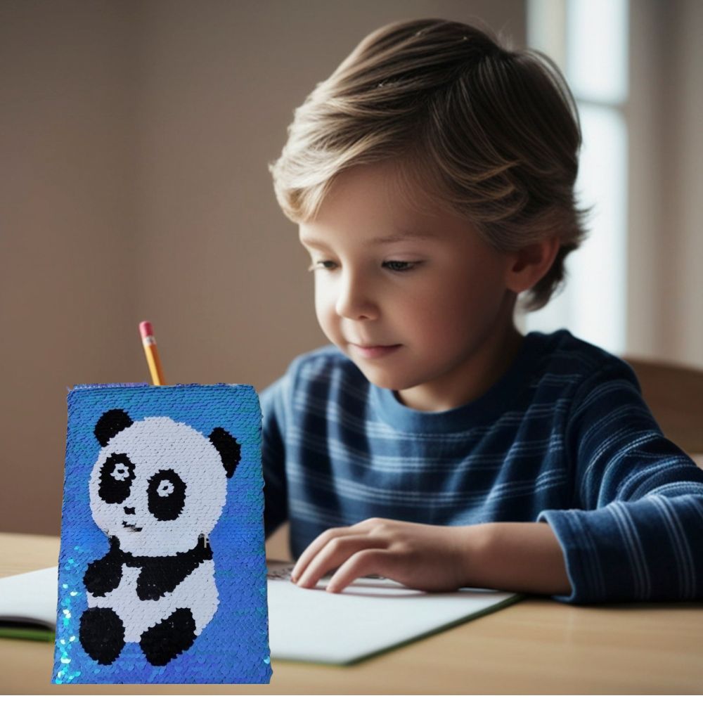 journal intime fille couverture anti stres paillettes réversibles panda