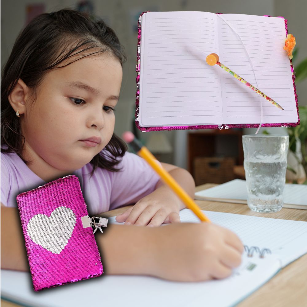 journal intime fille couverture anti stres paillettes réversibles coeur love