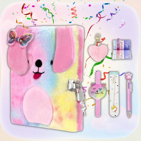 journal intime fille joli chiot en peluch multicolore tout doux 5 cadeaux fferts