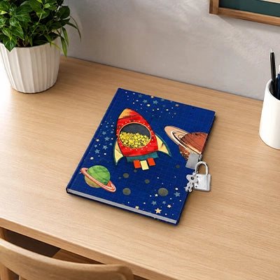 journal intime garçon modèle fusée et astronaute 3d magnifique avec cadenas et 2 clés top secret