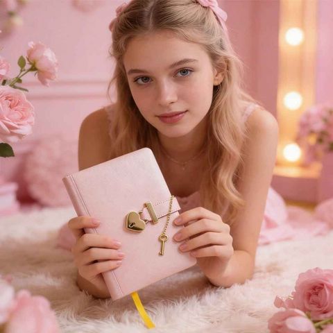 journal intime pour tous les age version rose avec le cadenas en forme de coeur avec clé doré