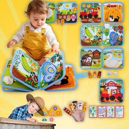 2 enfants regarde le livre enfant  , un busy board captivant pour les voyage et déplacement de 18 mois , 2 ans,4ans