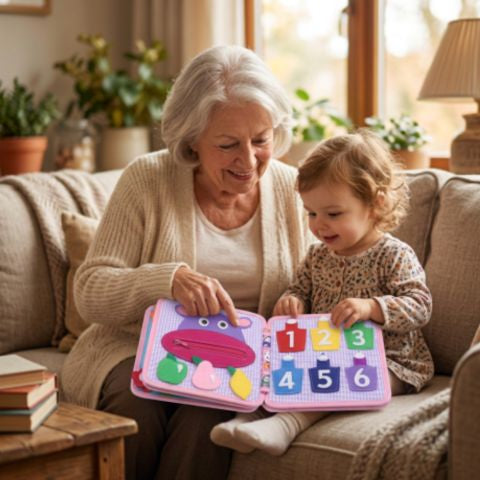 mamie offre à sa petite fille fille son premier livre enfant 3 ans de la collection Mamie-Book™