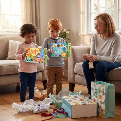 tata offre à ses 2 enfants des livres pour enfant Montessori pour les amuser