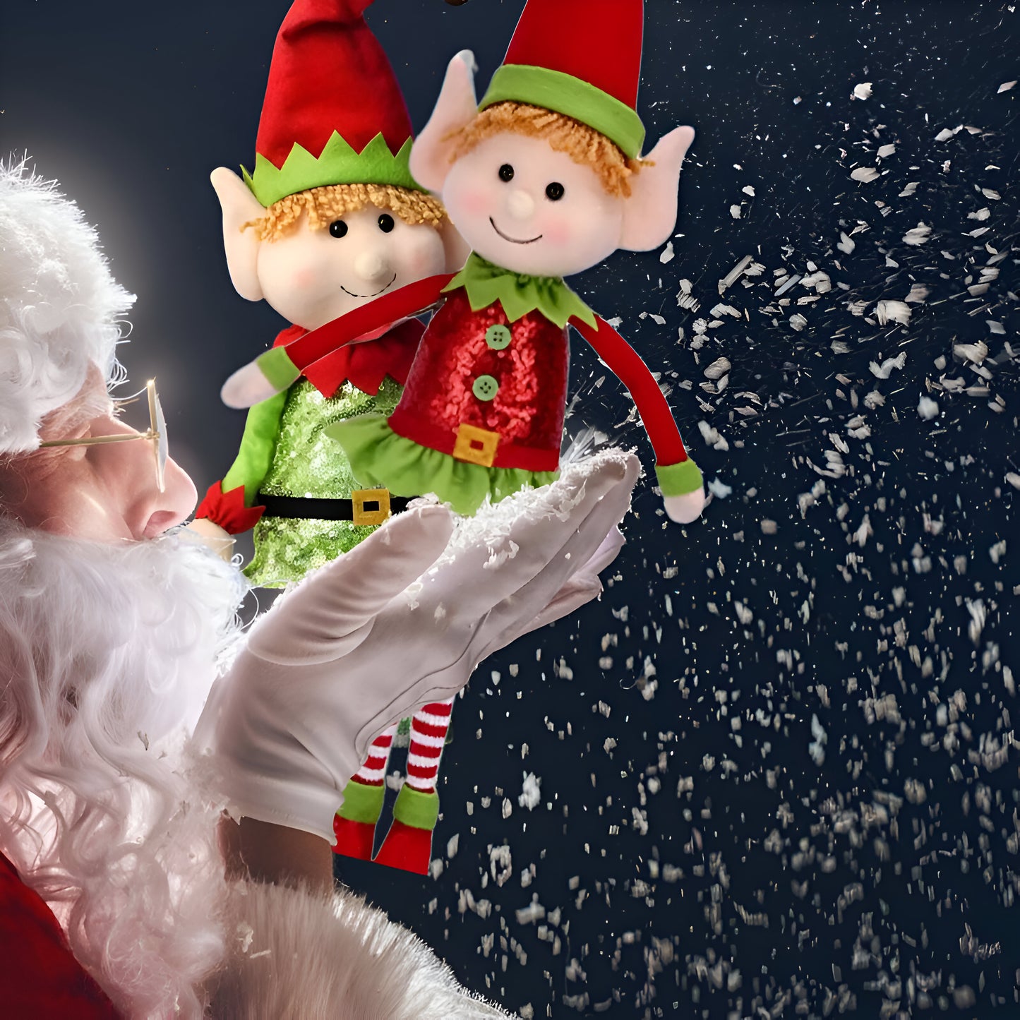 père Noël envoie ses 2 lutin farceur dans une soufflé de neige vers les foyers des enfants sages et taquins