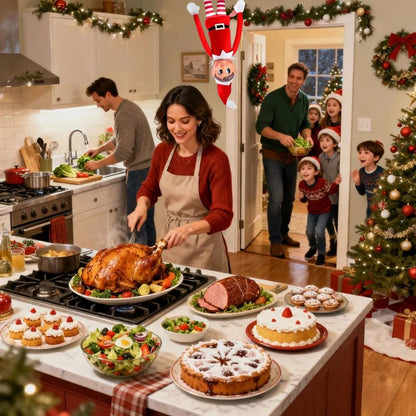 dans la cuisine le festin est bientôt prêt et Lutin farceur se cache  dans sa partie de cache cache qu'il adore