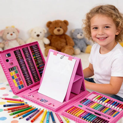 malette  dessin enfant rose remplie de 208 crayons, craie et peinture le kit d'art de débutant parfait pour 3-15ans