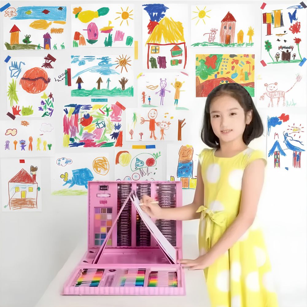 malette  dessin enfant  remplie de 208 choix crayons, craie et peinture; le kit d'art pour débutant parfait pour 3+ans