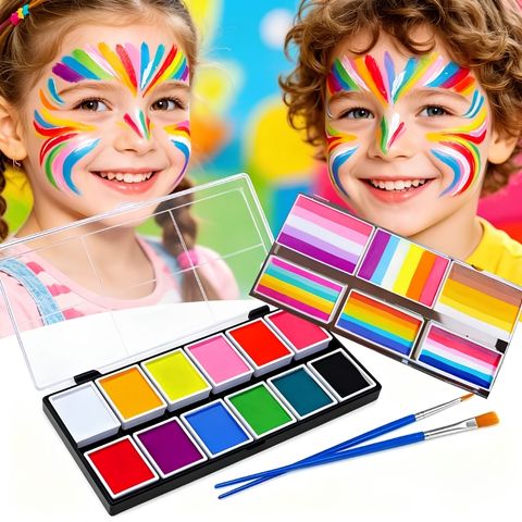 maquillage Halloween pinceaux, 6 pochoirs réutilisable, peinture lavable et de top qualité l'ensemble parfait pour tous les événements festifs avec des enfants