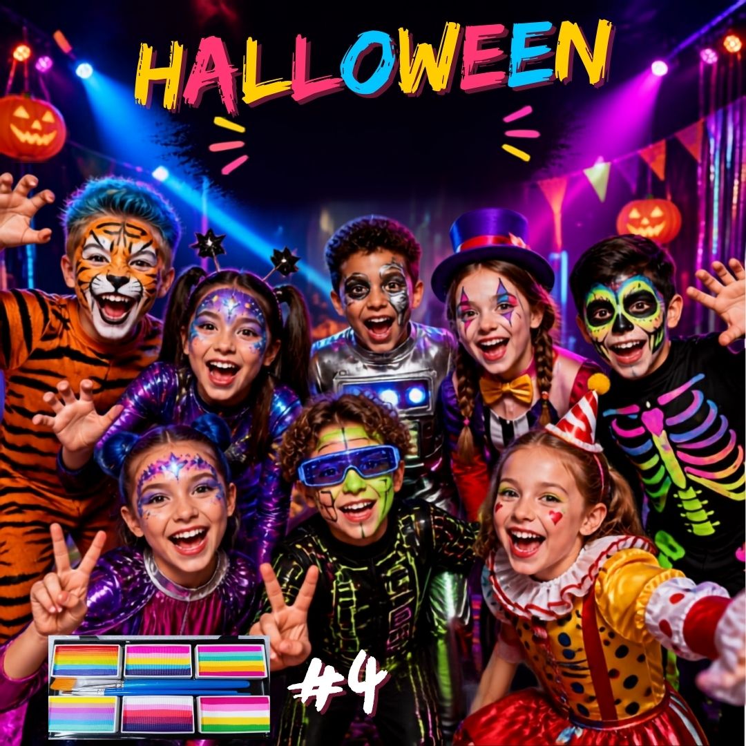 maquillage Halloween spectaculaire, couleurs vibrante,  pochoirs et pinceaux tout inclus