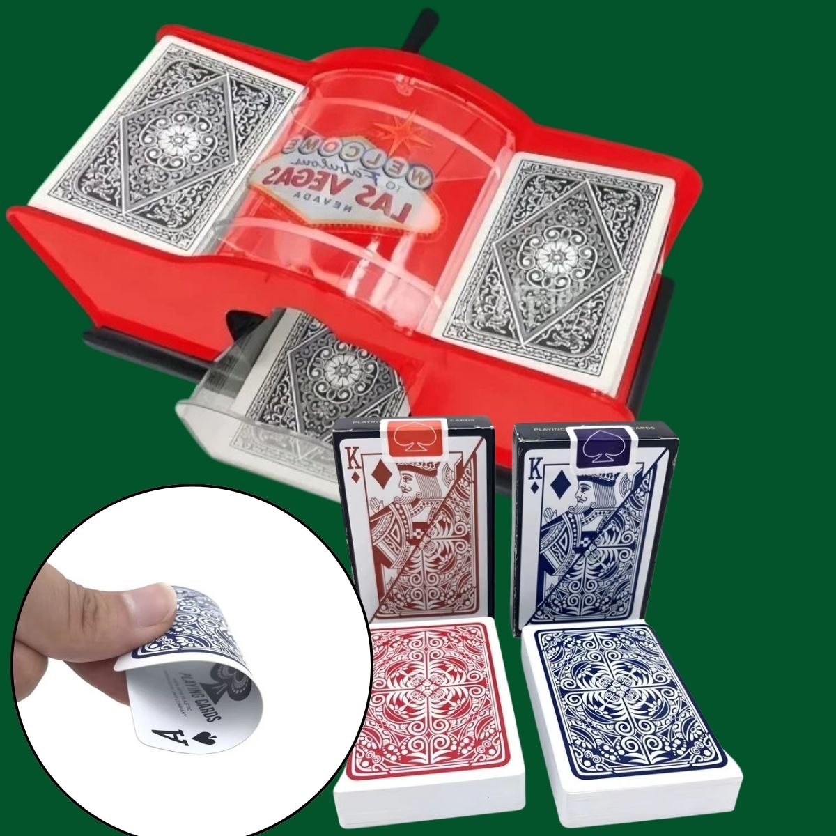un melangeur a carte rouge high tech avec 2 jeux de 52 cartes chacun pour jouer