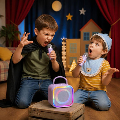 2 garçon utilise le micro enfant pour faire des jeux de voix de théâtre du pure bonheur