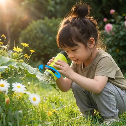 microscope enfant portable vert lime pour observer partout, en tout temps format de poche