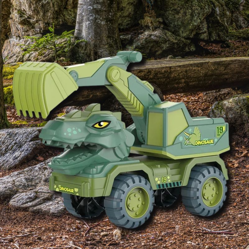 camion bulldozer en forme de tyranosaure vert un jeu dinosaure excitant