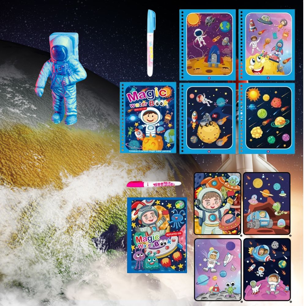 peinture magiquecahier à colorier pour enfant de 2 à 4 ans, peinture à l'eau sans gachi l'univers 1 et 2