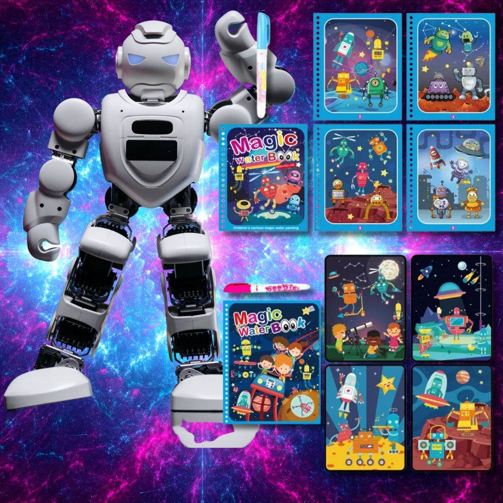 peinture magiquecahier à colorier pour enfant de 2 à 4 ans, peinture à l'eau sans gachi les robots 1 et 2