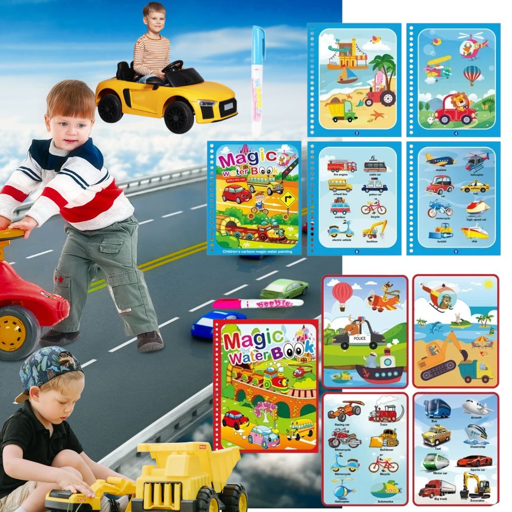 peinture magique cahier à colorier  de voitures et camions pour enfant de 2 à 4 ans, 